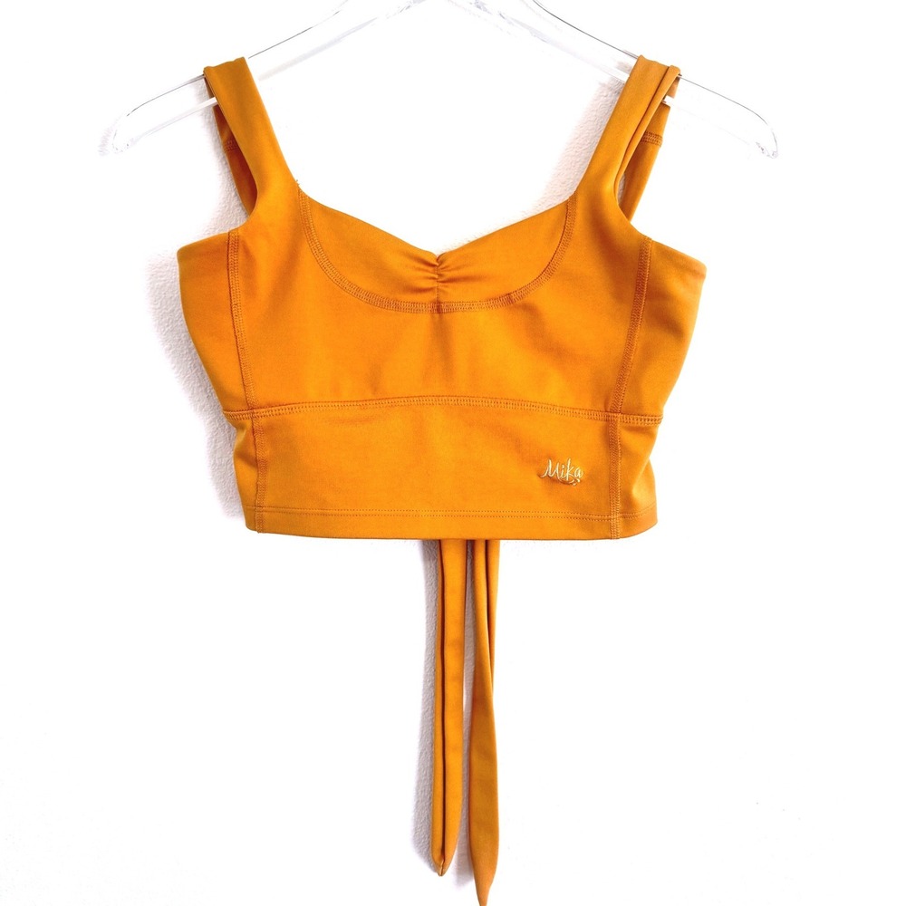 Mika Yoga Wear Mustard Yellow Longline Sports Bra with Ruched and Tie-Back